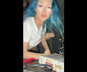 Bluehair Slut getting fucked in the kitchen